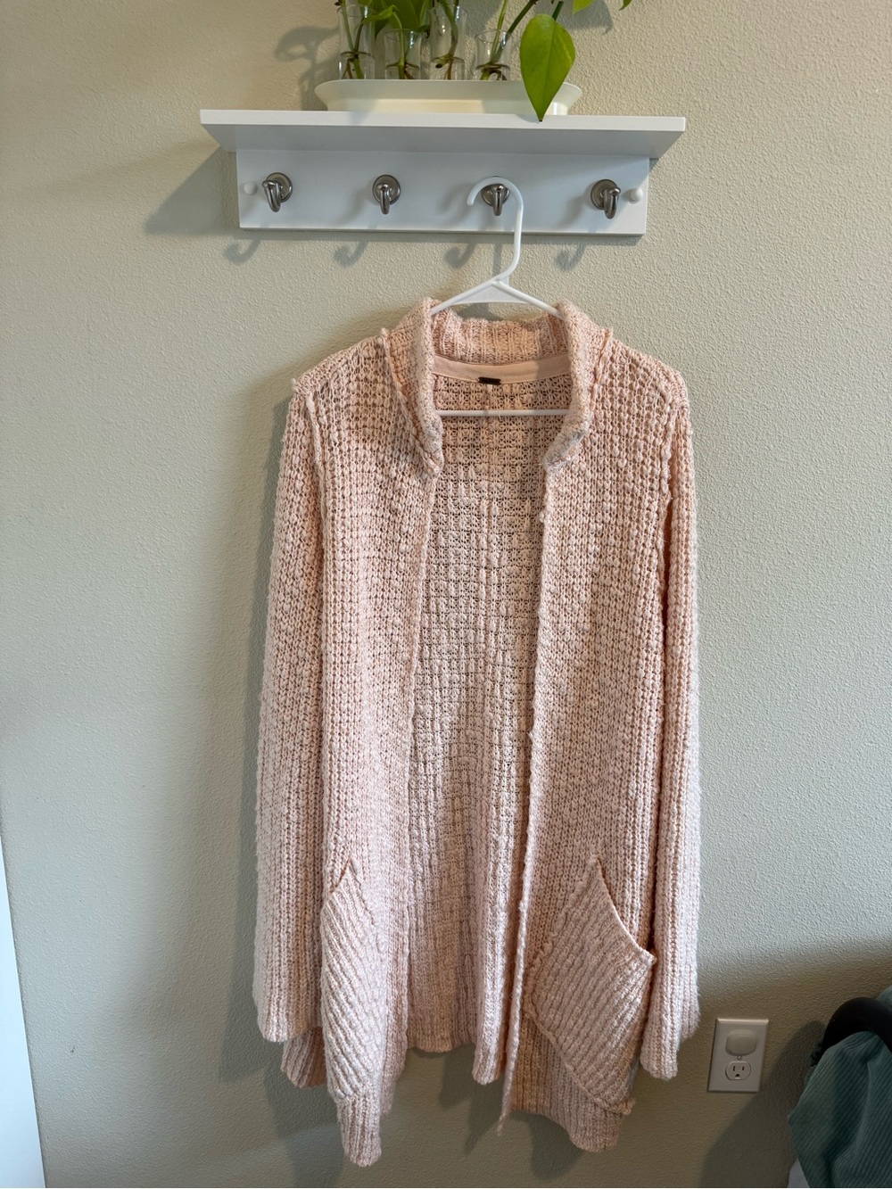 Free People Chunky Open-Front Cardigan - Light Blush Pink